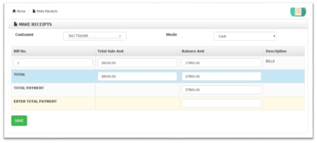 Create Receipt module Billing Software